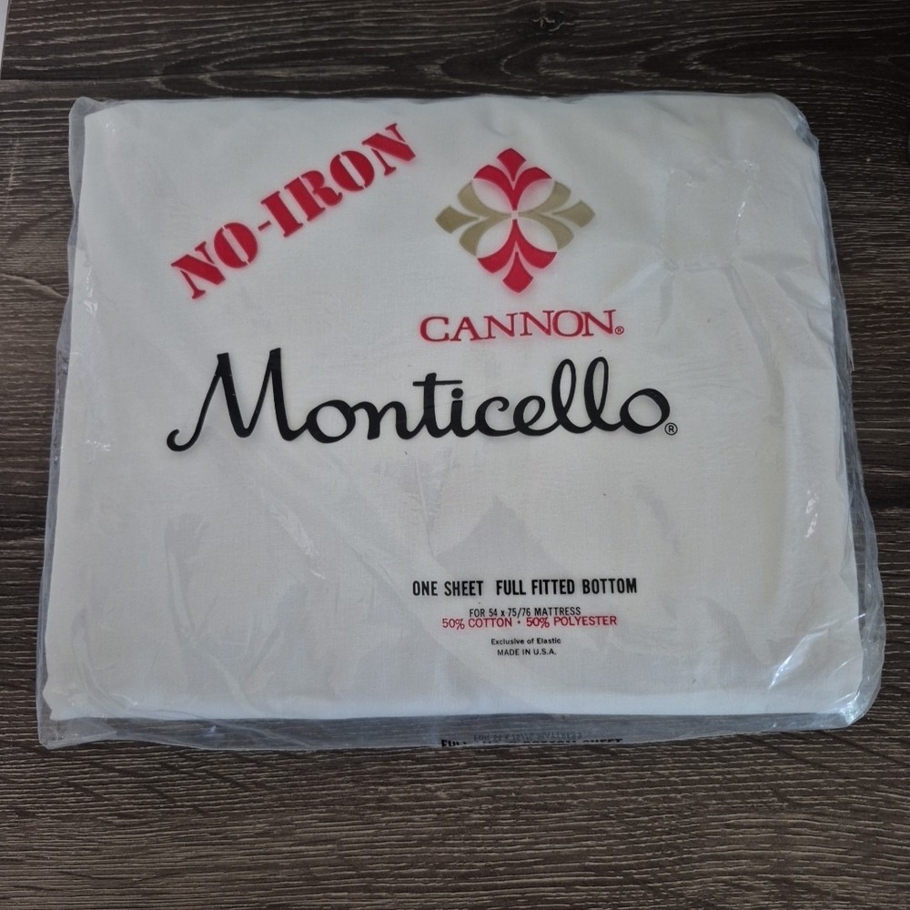 Vintage Cannon Monticello No Iron Muslin Full Fitted Sheet 54x75 50/50 USA NOS